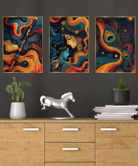 Set of Three Wall Paintings for Wall Dacoration Golden Framed Wall Paintings for Living Room & Bedroom Wall Art for Home Decoration & Office Wall Décor (24x18 inch CH-GD3-3)