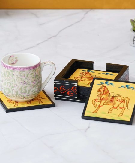 Wooden horse hand painted tea coaster