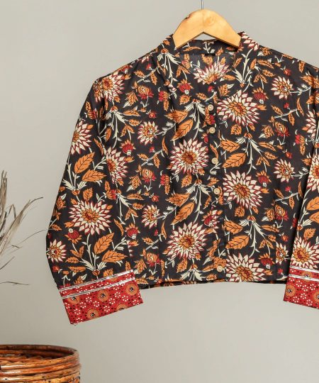 Handmade Block Print Cotton for Women ? Ethnic Floral Printed Top with Long Sleeves