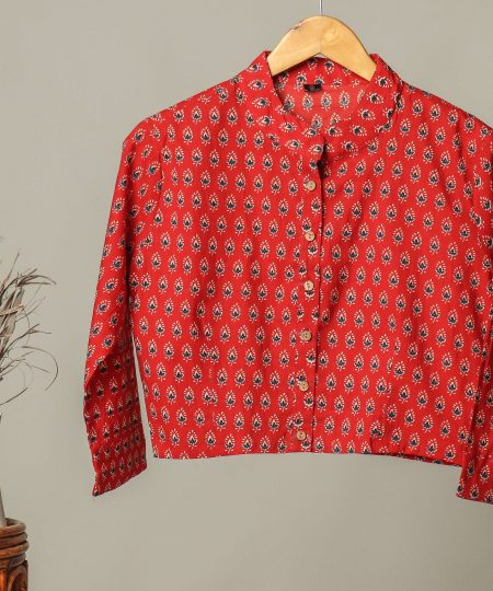 Handmade Block Print Cotton for Women ? Ethnic Floral Printed Top with Long Sleeves