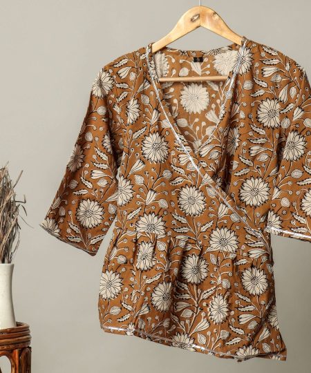 Handmade Block Print Cotton for Women ? Ethnic Floral Printed Top with Long Sleeves